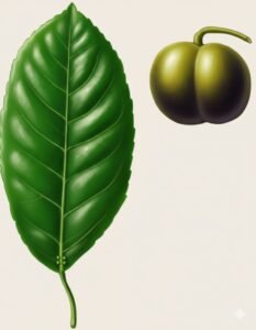 Feuilles: caduques, alternes, simples, à pétiole de forme trés variables à bord denté, luissantes à la face supérieure, munies de une à deux paires de glandes à la base du limbe.Fleurs: Fruits: capsules à deux lobes vert jaune puis noires à maturité, indéhiscentes.