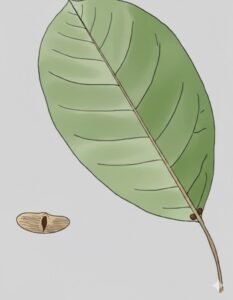 Feuilles: caduques, alternes, simples, en petites touffes dressées à l'extrémité des rameaux, à long pétiole avec souvant deux glandes.Fleurs: Fruits: samares à deux ailes, transversalement oblongues.