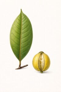 Feuilles: persistantes, alternes, simples, à cinq à huit paires de nervures latérales peu marquées, à pétiole grêle, tordu et court, canaliculé en dessus.