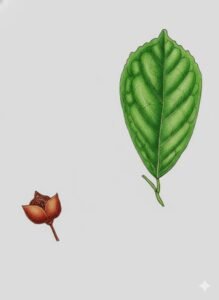 Feuilles: alternes, simples, terminées en pointe, à bord entier, denté seulement vers le sommet.Fleurs: Fruits: petites capsules globuleuses, à surface rugueuse, s'ouvrant en deux à quatre valves.