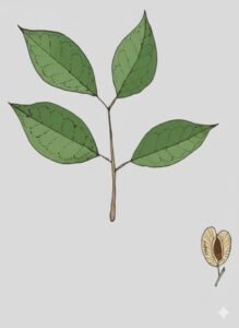 Feuilles: caduques, opposées ou subopposées, simples, petites.Fleurs: Fruits: samares à deux ailes menbraneuses portées par pédiclles très grêles.