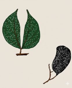 Feuilles: alternes, composées d'une paire de folioles sessiles falciforme criblées de points traslucides, noires en séchant.Fleurs: Fruits: gousses membraneuses, plates, réticulées.