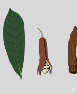 Feuilles: caduque, alternes, composées pennées, à cinq à neuf paires de folioles opposées. Fleurs: Fruits: capsules en forme de cigare, à cinq valves se détachant à la fois du sommet et de la base. mettre l'image en couleur suivant descrptions, effacer les lettres, fond f3efef