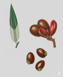 Feuilles: alternes, simple, en forme de fer de lance, à face supérieur  glabre, à la face inférieure densément soyeuse, à nervures latérales peu visibles.