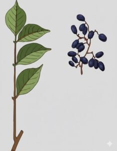 Feuilles: caduques, alternes, grandes, composées pennées de deux à cinq paires folioles opposées plus une foliole terminale, diminuant de grandeur vers le bas, terminées en pointe, asymétrique vers la base.