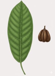 Feuilles: caduques, alternes, simples, arrondies à la base ou légèrement en coeur, glabres, à dix à quinze paires de nervures latérales saillantes, à long pétiole.