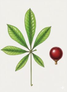 Feuilles: alternes, composées digitées à trois à sept folioles.